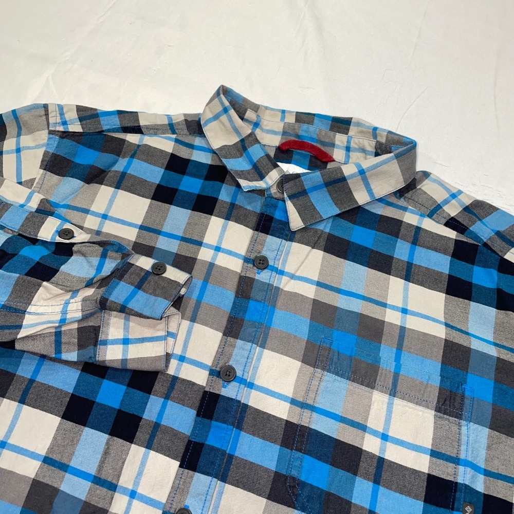 Columbia Sportswear Mens XL Blue Plaid Long Sleeve‎ Button Down Cotton Shirt